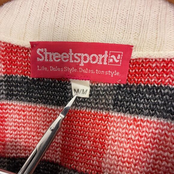 90s Vintage Plaid Wool-Blend Knit Cardigan Sweater Red Black White, Size Medium - Picture 4 of 11